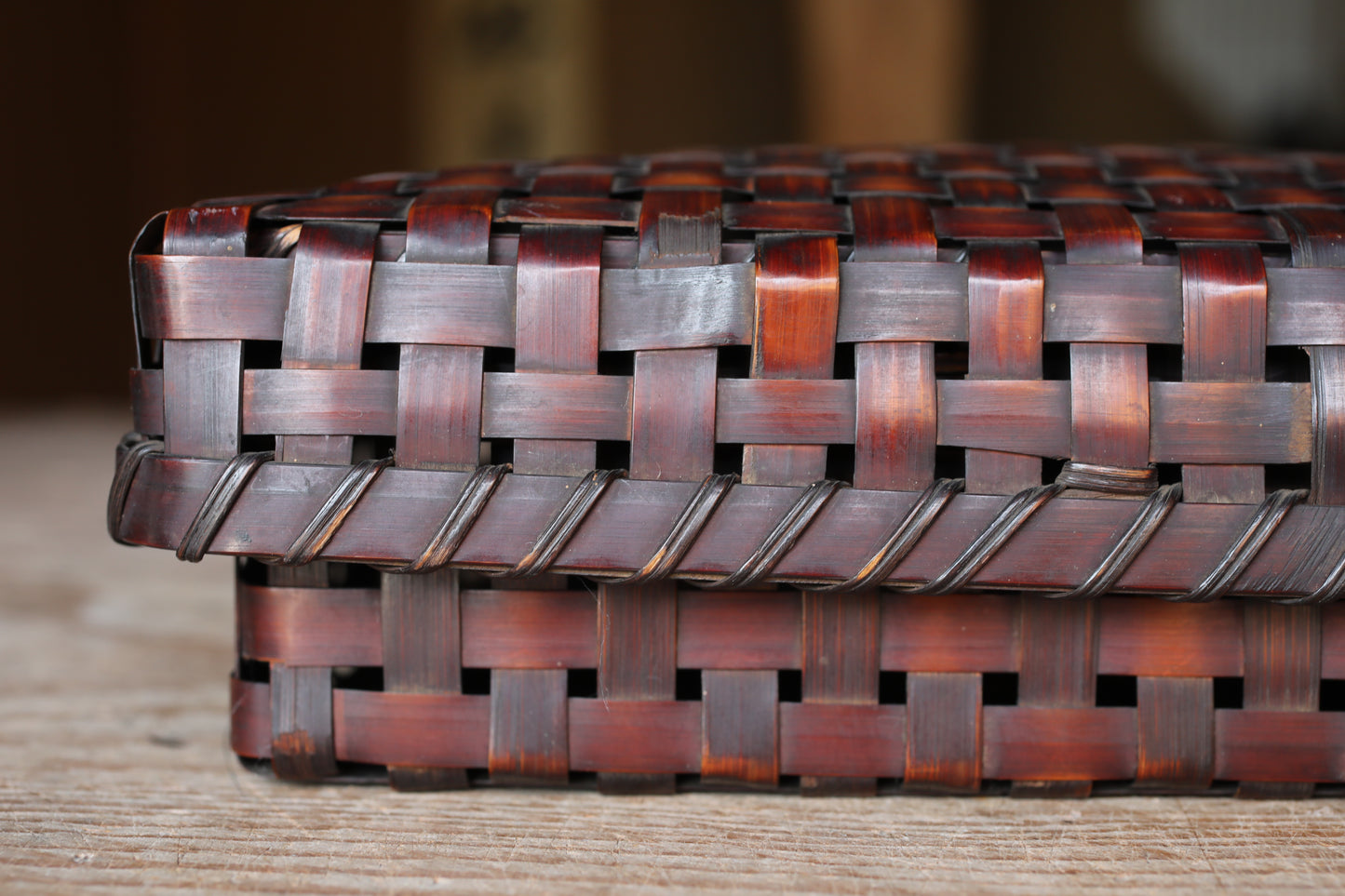 Japanese vintage bamboo woven box storage container 6.5×W9.4in/H16.5×24cm