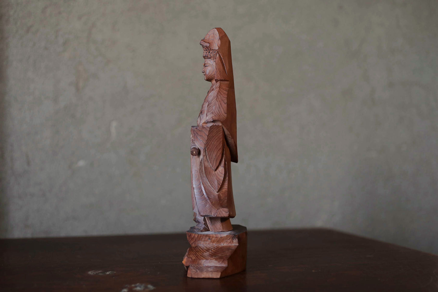 Japanese vintage kannnon statue with Signed sculpture wooden carving doll small Figurine of Buddhist statue 観音 Avalokiteśvara, H9.8in/24.8cm