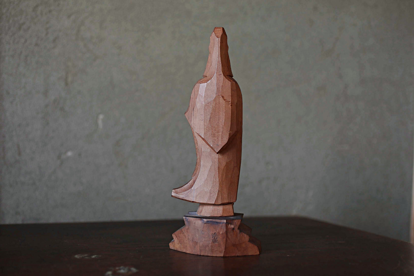Japanese vintage kannnon statue with Signed sculpture wooden carving doll small Figurine of Buddhist statue 観音 Avalokiteśvara, H9.8in/24.8cm