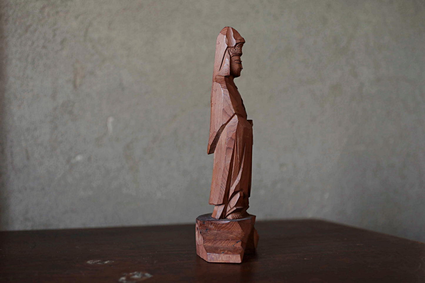 Japanese vintage kannnon statue with Signed sculpture wooden carving doll small Figurine of Buddhist statue 観音 Avalokiteśvara, H9.8in/24.8cm