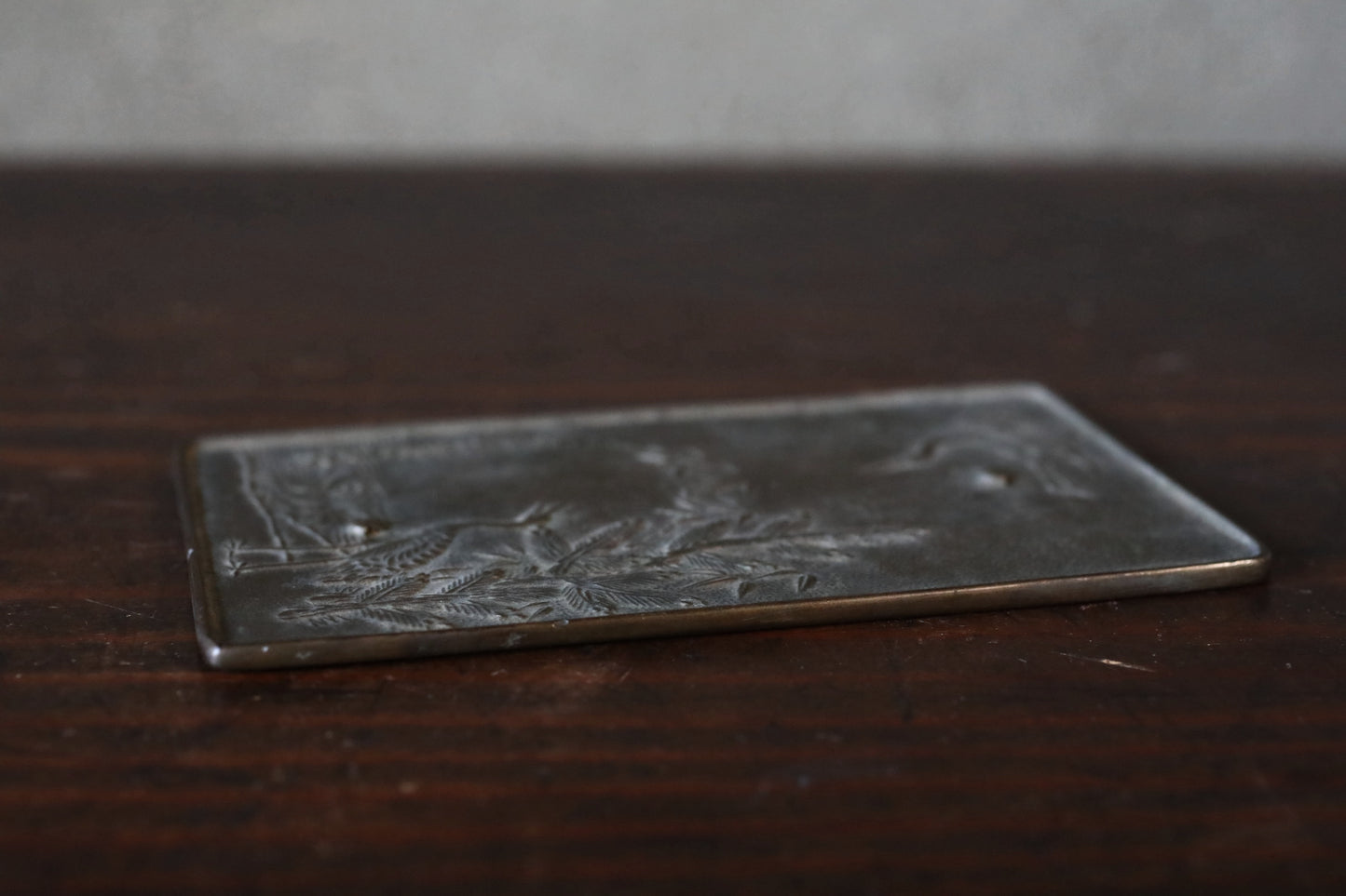 Japanese antique 18th century bronze mirror Kagami with relief of crane traditional accessory SAMURAI Kagami EDO 1790s H4.7in/H12cm