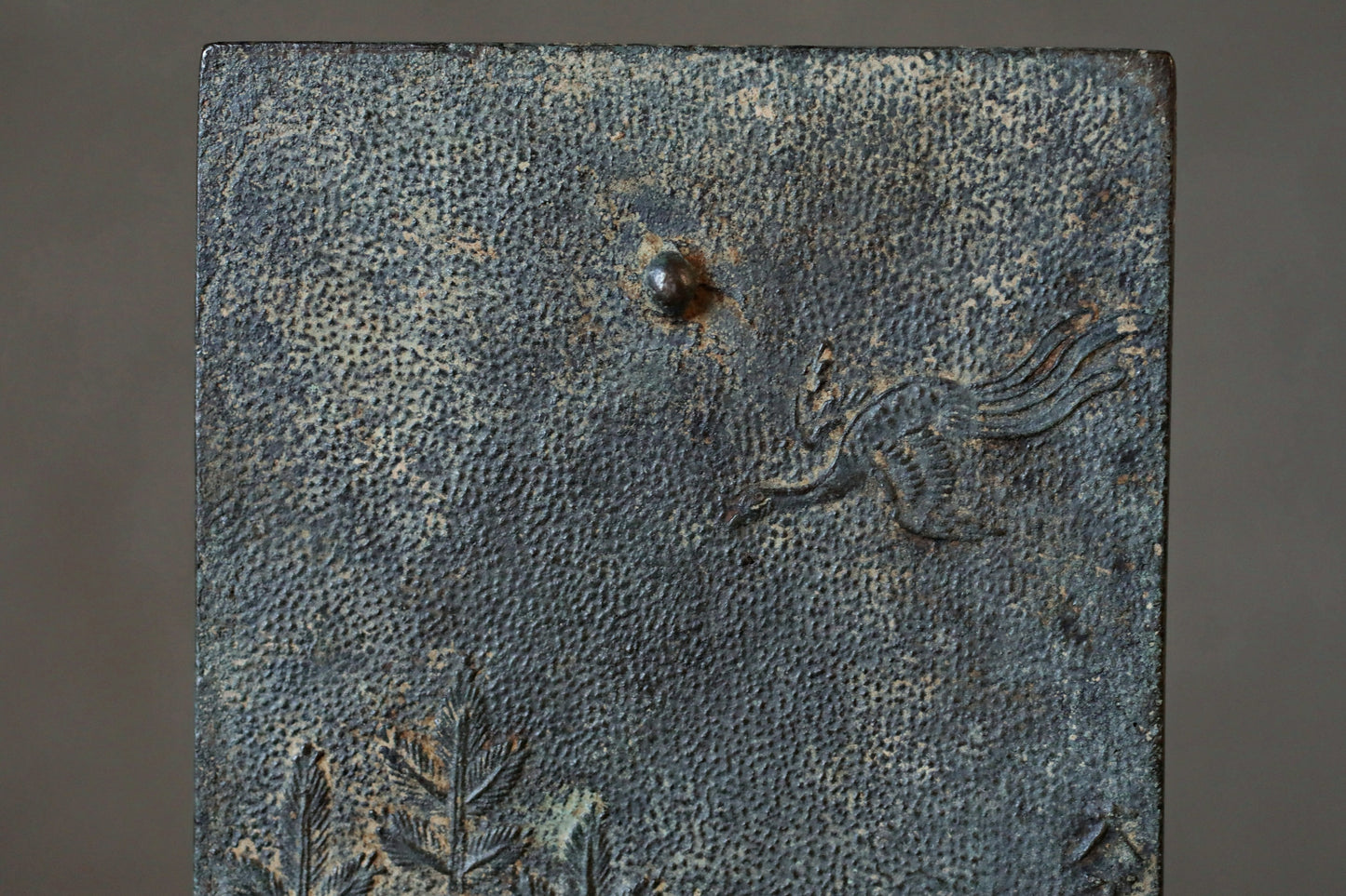 Japanese antique 17th century bronze mirror Kagami with relief of  traditional Japan accessory SAMURAI Kagami EDO 1700s H4.6in/H11.8cm