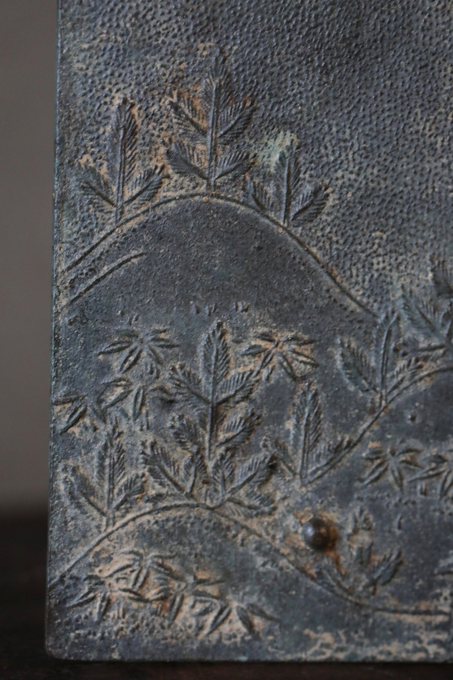 Japanese antique 17th century bronze mirror Kagami with relief of  traditional Japan accessory SAMURAI Kagami EDO 1700s H4.6in/H11.8cm