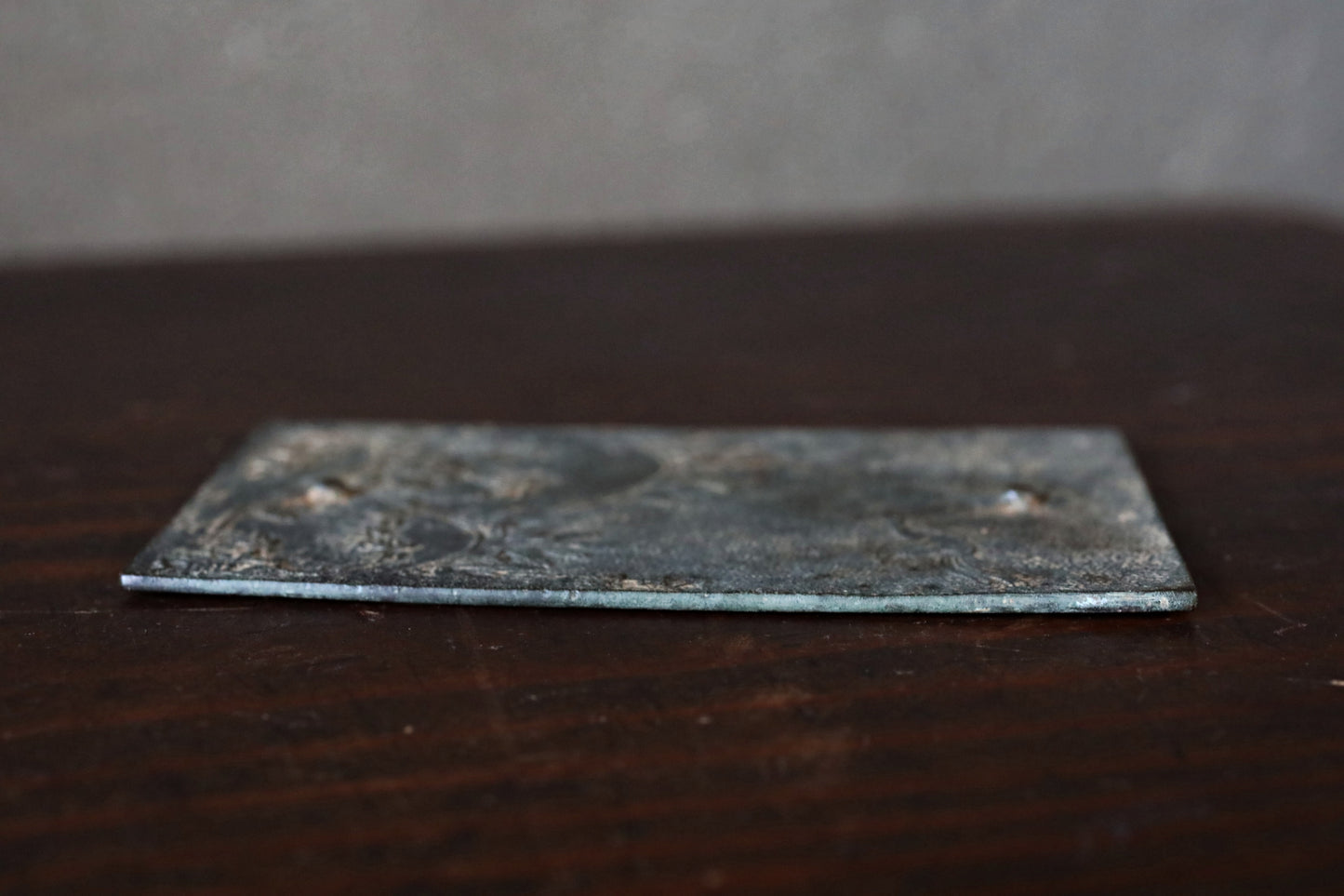 Japanese antique 17th century bronze mirror Kagami with relief of  traditional Japan accessory SAMURAI Kagami EDO 1700s H4.6in/H11.8cm