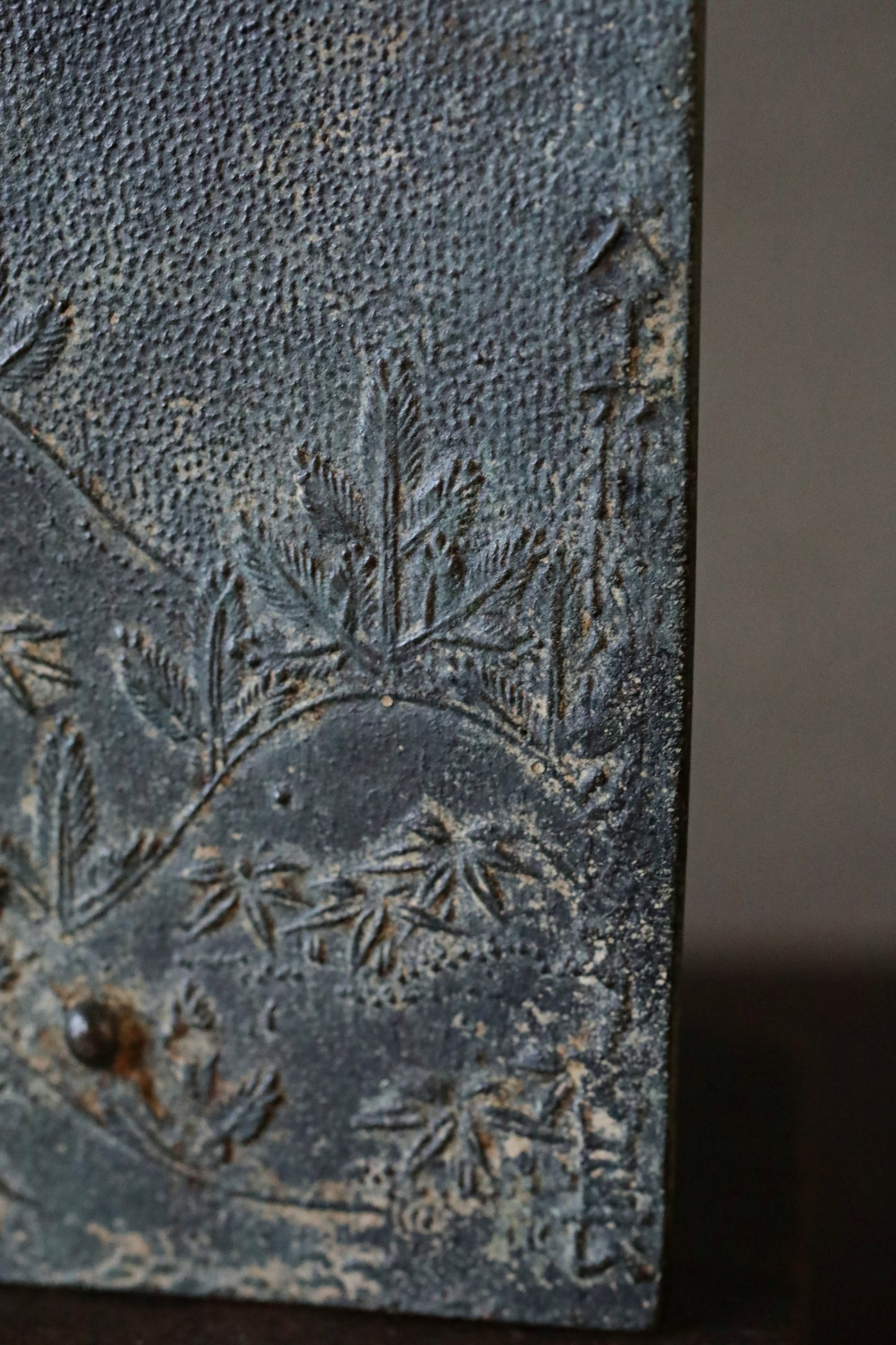 Japanese antique 17th century bronze mirror Kagami with relief of  traditional Japan accessory SAMURAI Kagami EDO 1700s H4.6in/H11.8cm