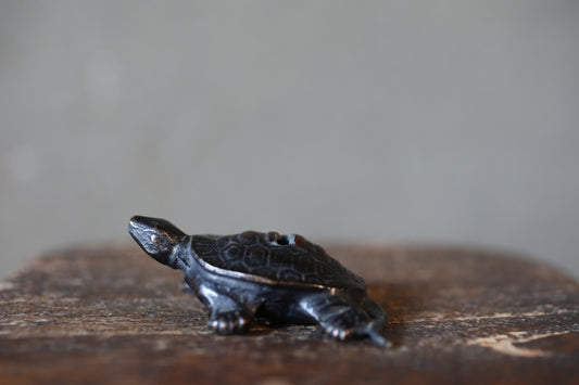 Bronze- Vintage Turtle Water Dropper: Kanji Calligraphy Tool, Japanese Decor 1910s 2.8in/7cm