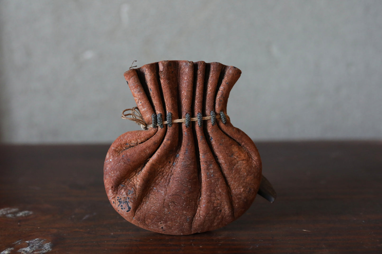 Antique Japanese Leather Coin Pouch: with Edo Era Kan'ei Tsūhō Coin 1800s cigarette case