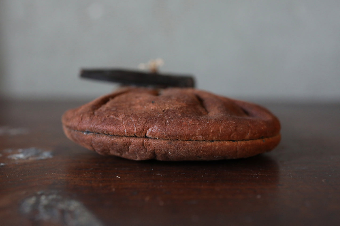 Antique Japanese Leather Coin Pouch: with Edo Era Kan'ei Tsūhō Coin 1800s cigarette case