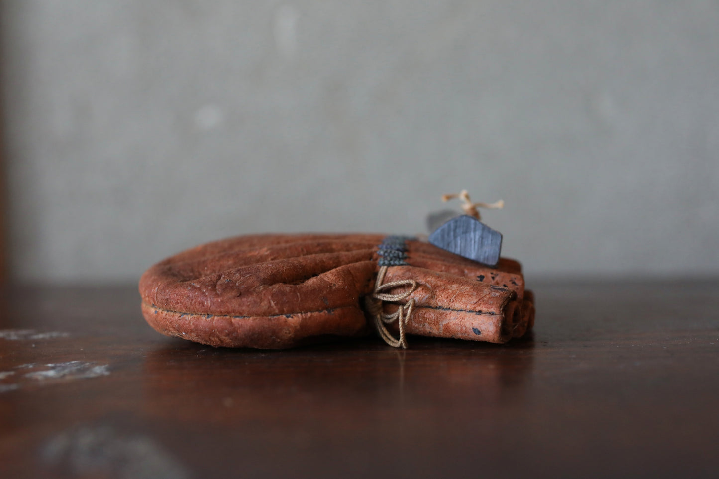 Antique Japanese Leather Coin Pouch: with Edo Era Kan'ei Tsūhō Coin 1800s cigarette case
