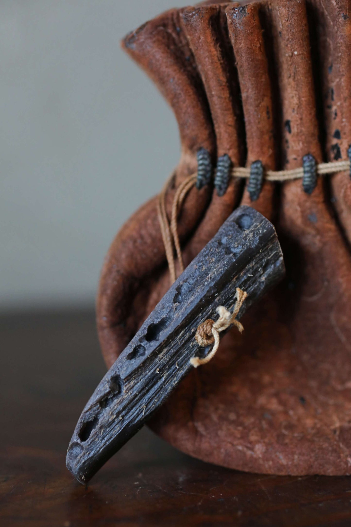 Antique Japanese Leather Coin Pouch: with Edo Era Kan'ei Tsūhō Coin 1800s cigarette case