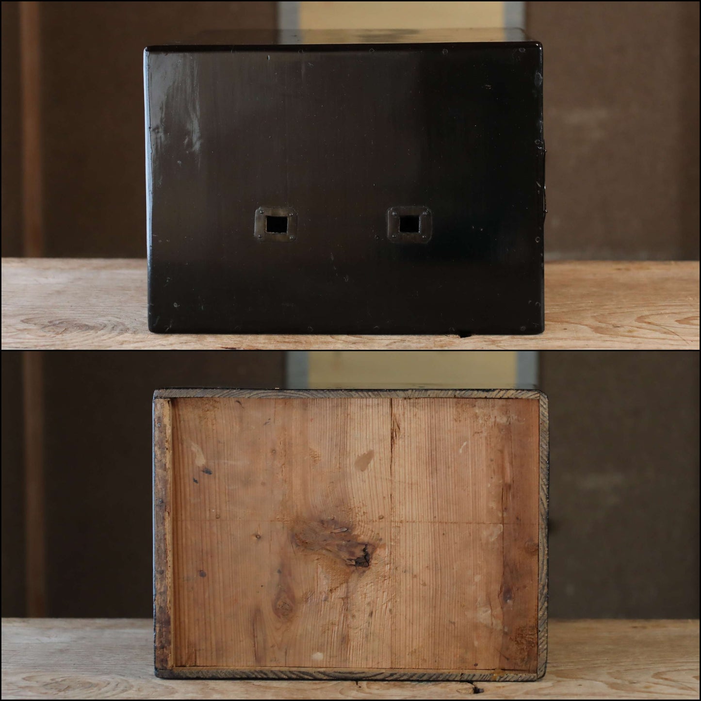 Tansu Chest- Antique Japanese furniture Black Lacquer: Vanity Mirror Stand, 1880s H22.8in/H58cm