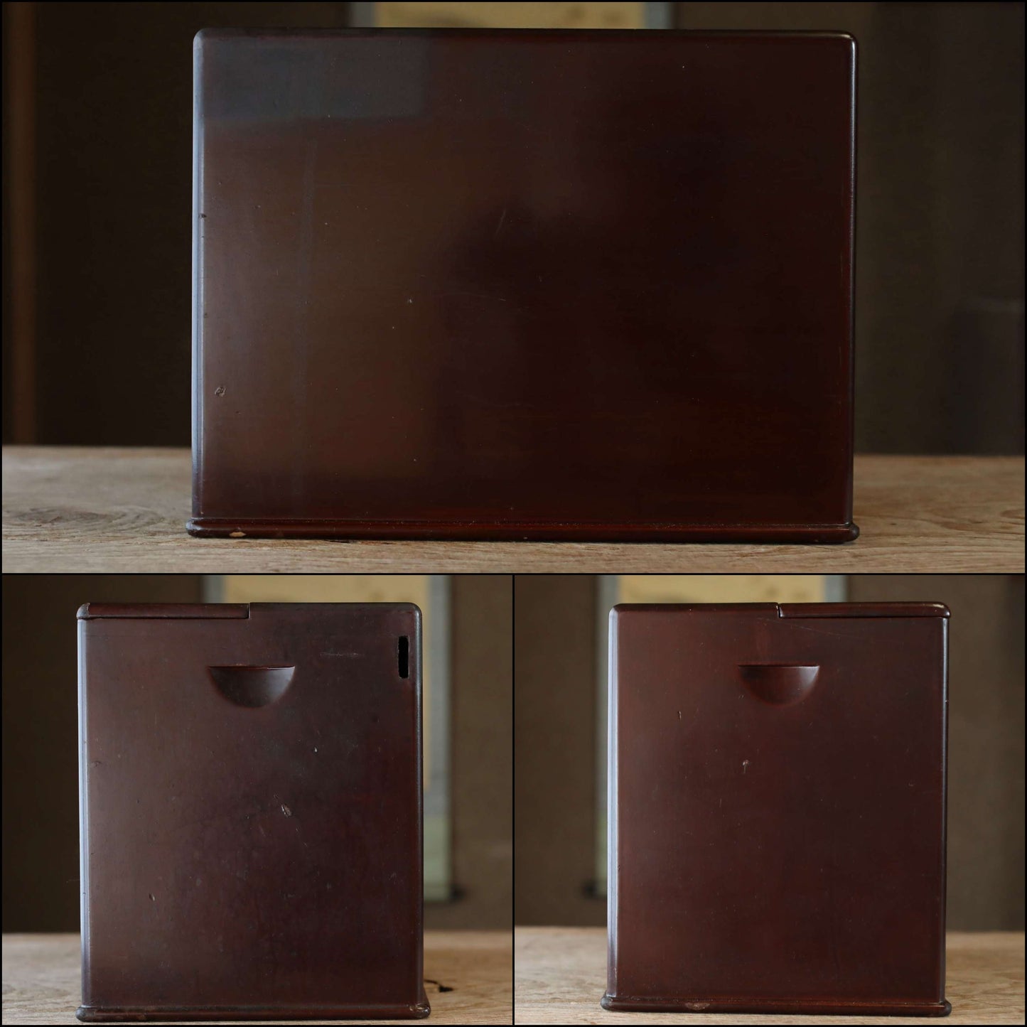 Japanese vintage 1960s furniture Small lacquer Chest of drawers "tansu" dark Reddish brown for sawing drawer H9.8×W12.8in /H25×32.6cm