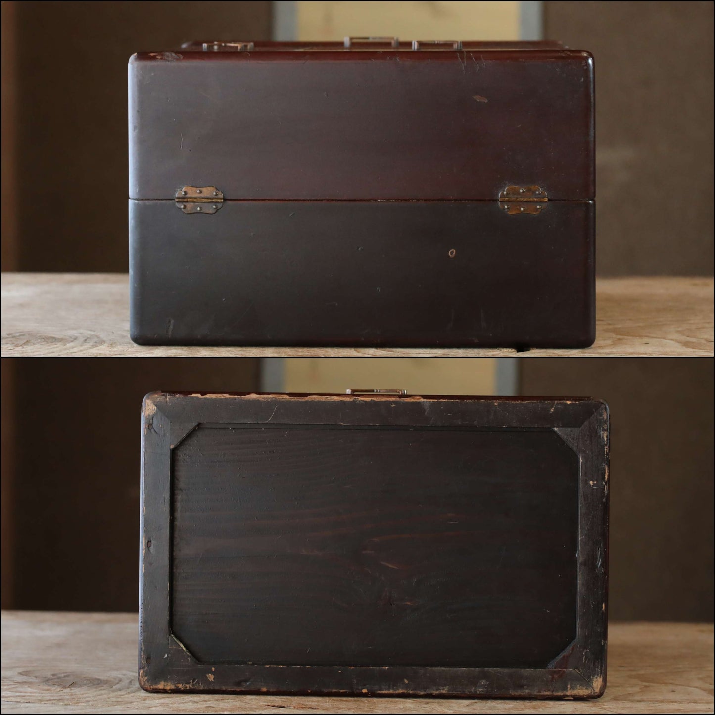 Japanese vintage 1960s furniture Small lacquer Chest of drawers "tansu" dark Reddish brown for sawing drawer H9.8×W12.8in /H25×32.6cm