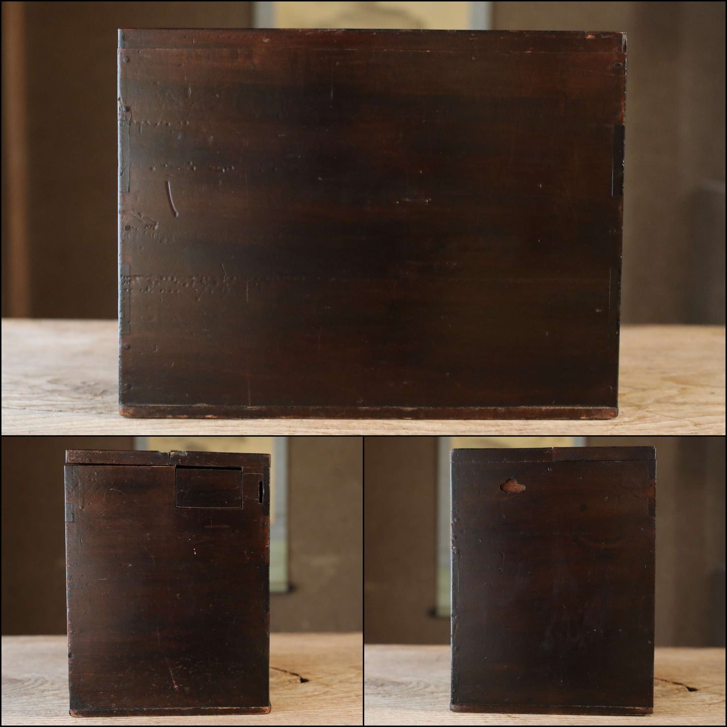 Japanese vintage 1930s furniture Small lacquer Chest of drawers "tansu" Black woodgrain pattern for sawing drawer H10×W12.9in /H25.5×32.8cm