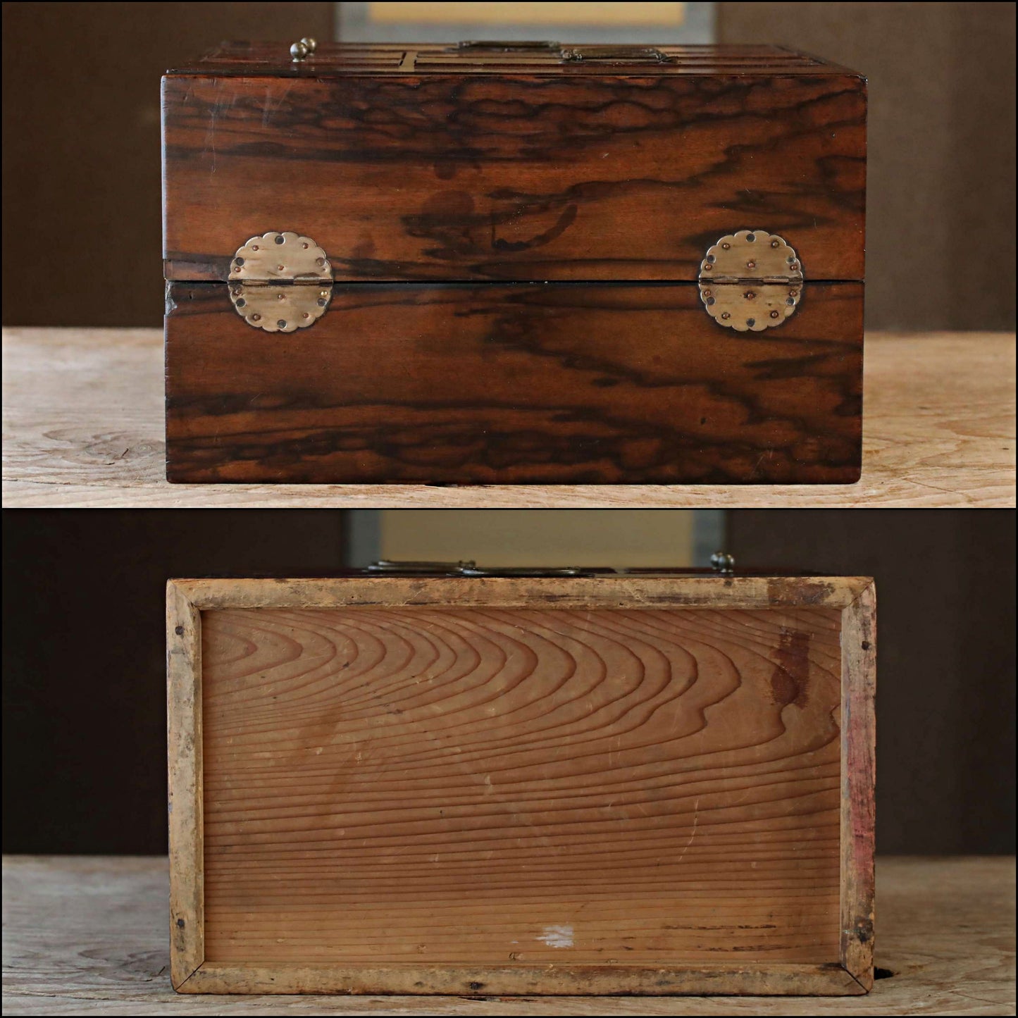 Japanese vintage 1930s furniture Small lacquer Chest of drawers "tansu" Black woodgrain pattern for sawing drawer H10×W12.9in /H25.5×32.8cm