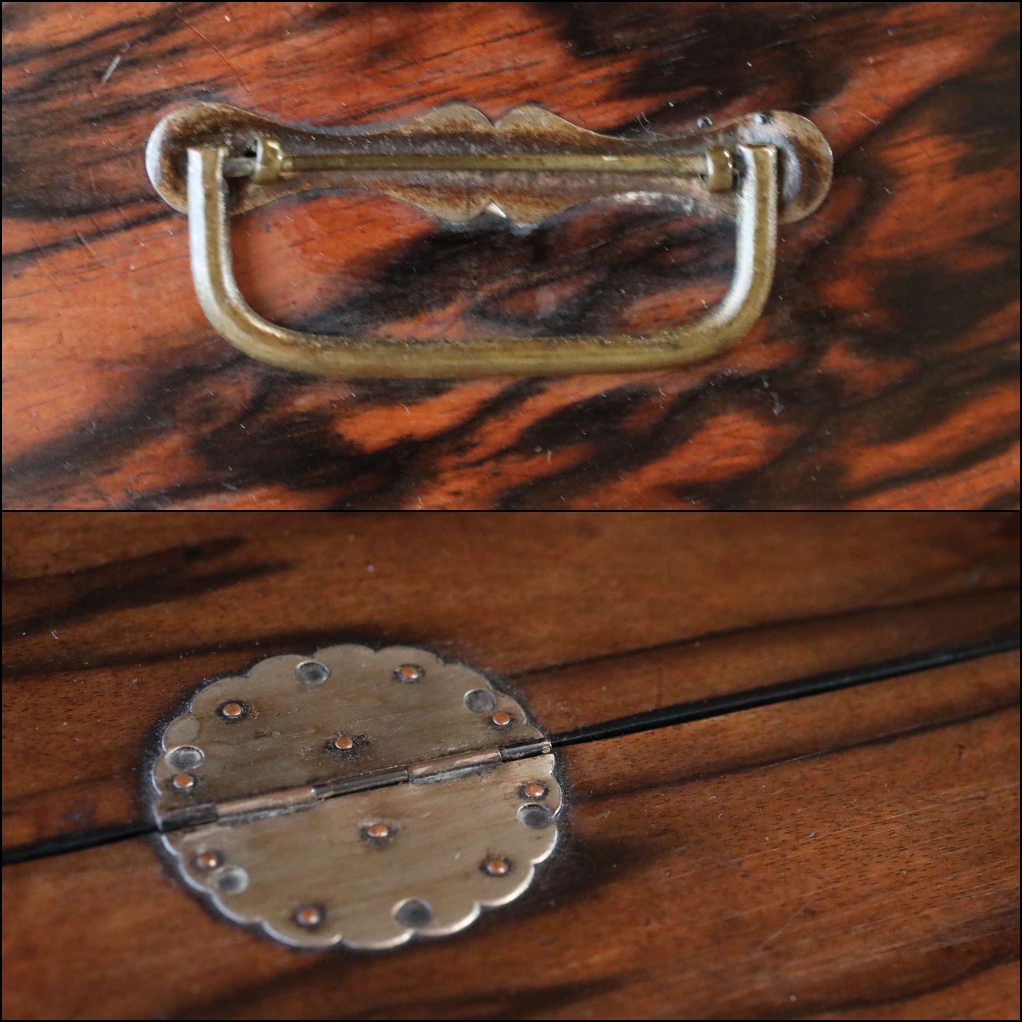 Japanese vintage 1930s furniture Small lacquer Chest of drawers "tansu" Black woodgrain pattern for sawing drawer H10×W12.9in /H25.5×32.8cm