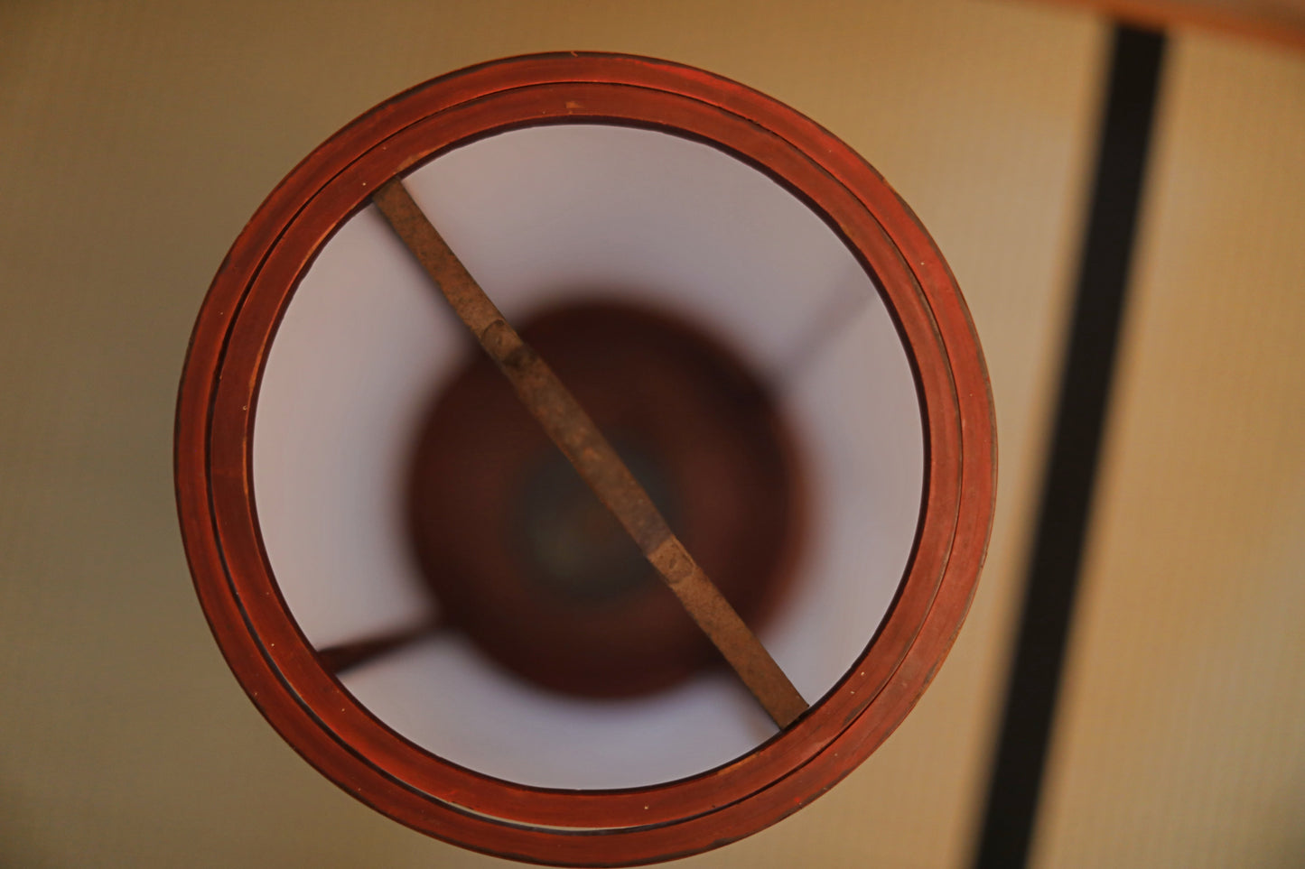 Japanese furniture antique 1800s large lantern cylinder made of brown urushi wood paper lamp shade candle holder ANDON H31.5in/H80.5cm