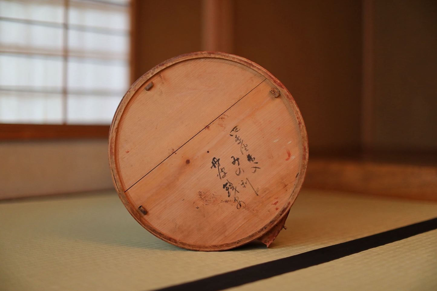 Japanese furniture antique 1800s large lantern cylinder made of brown urushi wood paper lamp shade candle holder ANDON H31.5in/H80.5cm