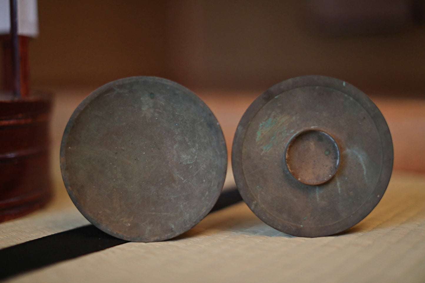 Japanese furniture antique 1800s large lantern cylinder made of brown urushi wood paper lamp shade candle holder ANDON H31.5in/H80.5cm