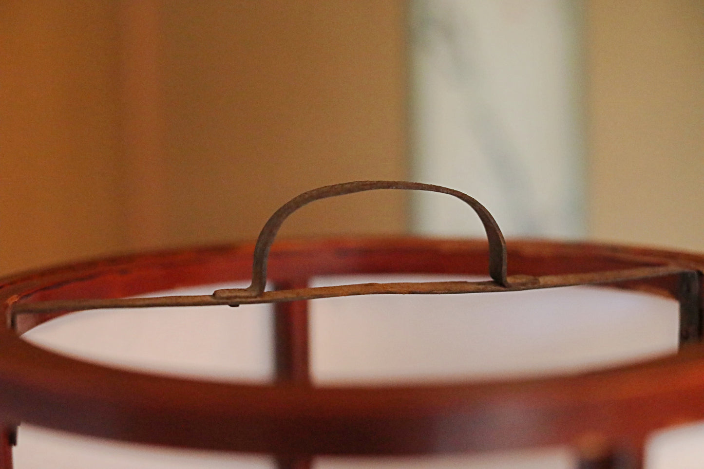 Japanese furniture antique 1800s large lantern cylinder made of brown urushi wood paper lamp shade candle holder ANDON H31.5in/H80.5cm