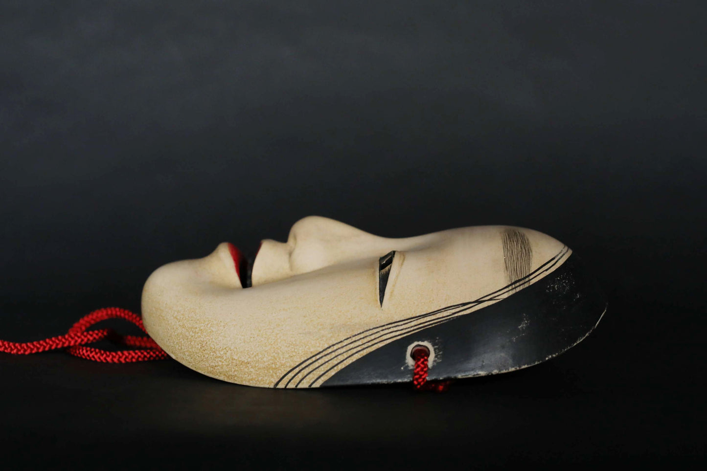 Japanese Noh mask wood carving MAGOJIRO wall ornament signed with silk bag