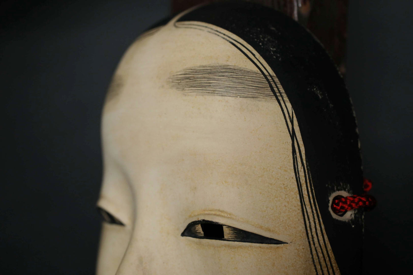 Japanese Noh mask wood carving MAGOJIRO wall ornament signed with silk bag