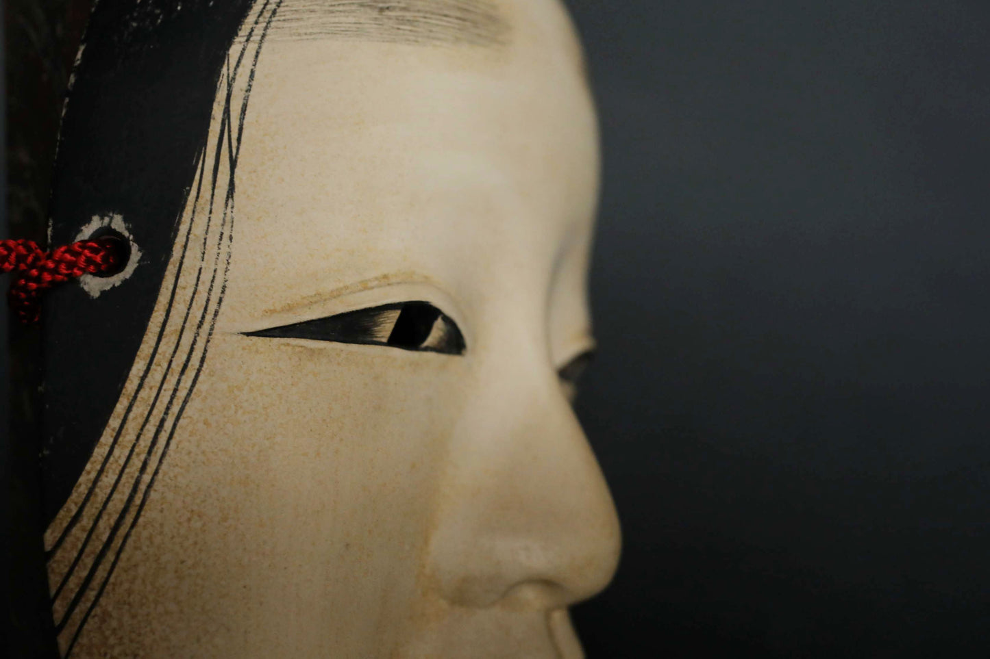 Japanese Noh mask wood carving MAGOJIRO wall ornament signed with silk bag