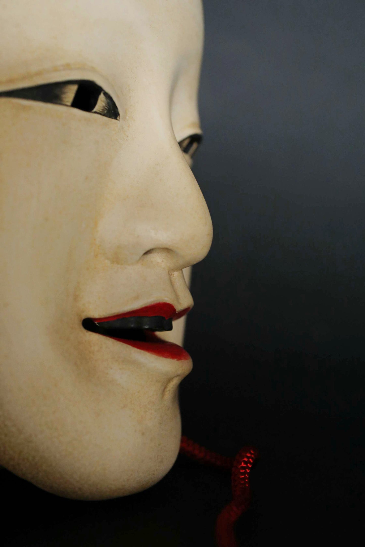 Japanese Noh mask wood carving MAGOJIRO wall ornament signed with silk bag