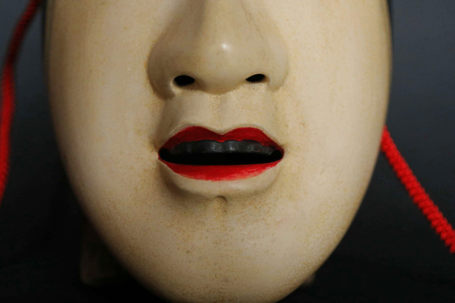 Japanese Noh mask wood carving MAGOJIRO wall ornament signed with silk bag