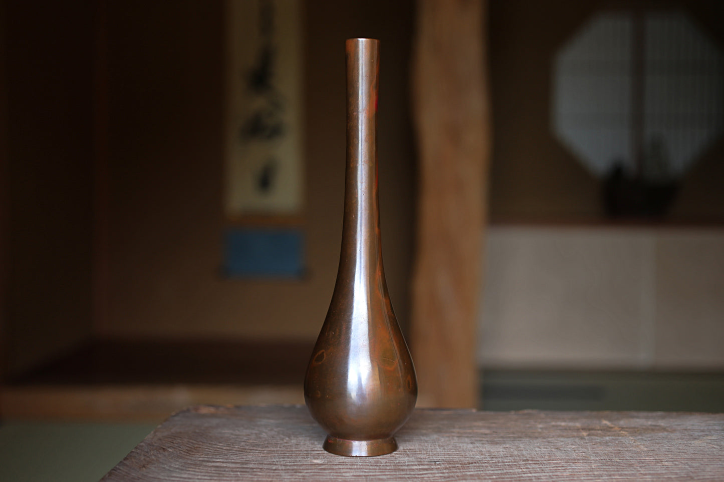 FINE! Japanese bronze vase Pink Purple marbled collar made by workshop dating back to the Edo with box for Tea ceremony For Gift H11in/H28cm