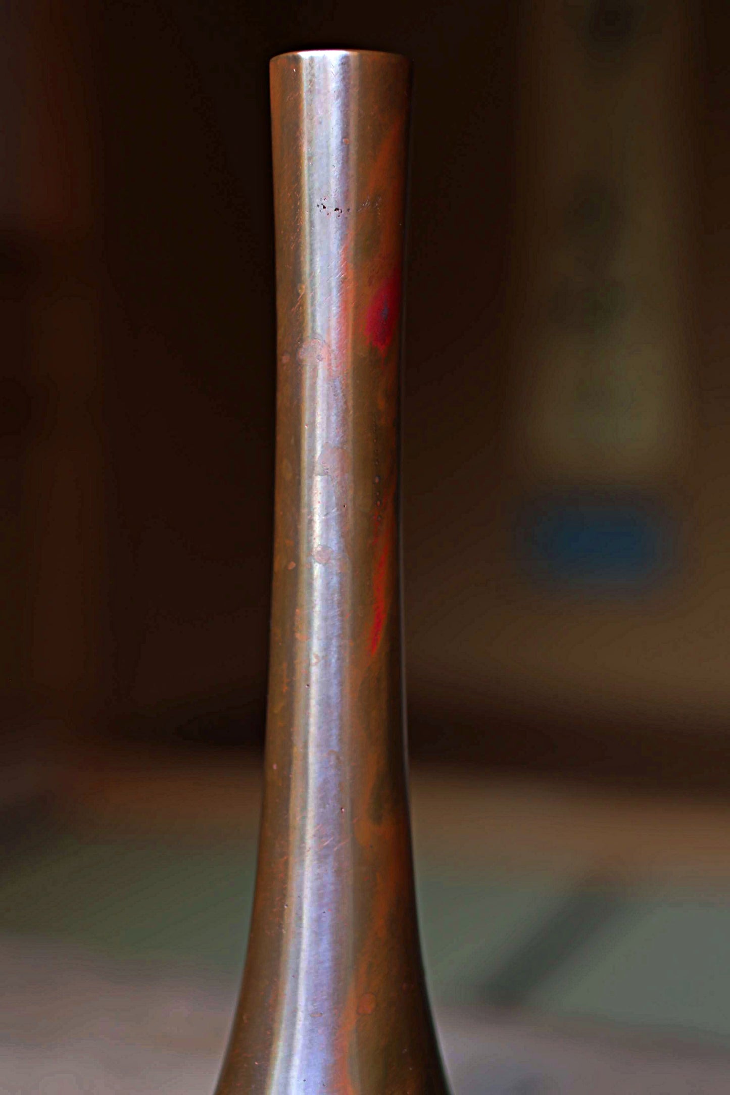 FINE! Japanese bronze vase Pink Purple marbled collar made by workshop dating back to the Edo with box for Tea ceremony For Gift H11in/H28cm