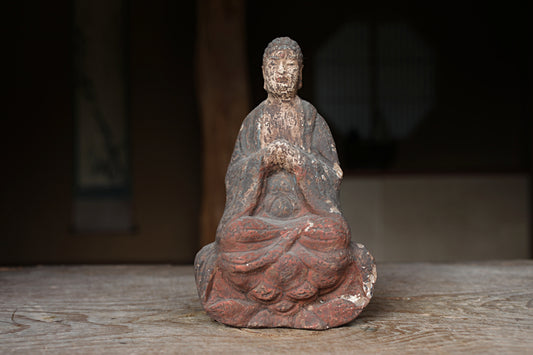 Antique Japanese Wood Amitabha Buddha Statue, 1700s Edo Period