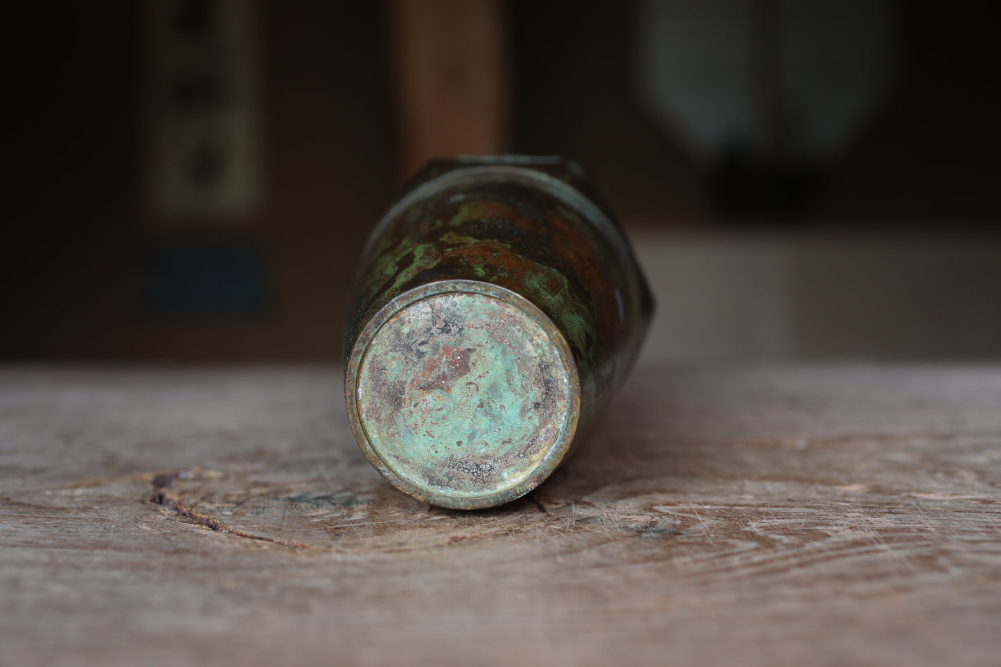 Japanese Vintage 1960s bronze vase with flower relief with signature, metal hand craft vase, H8.9×W3.5in/H22.5×9cm