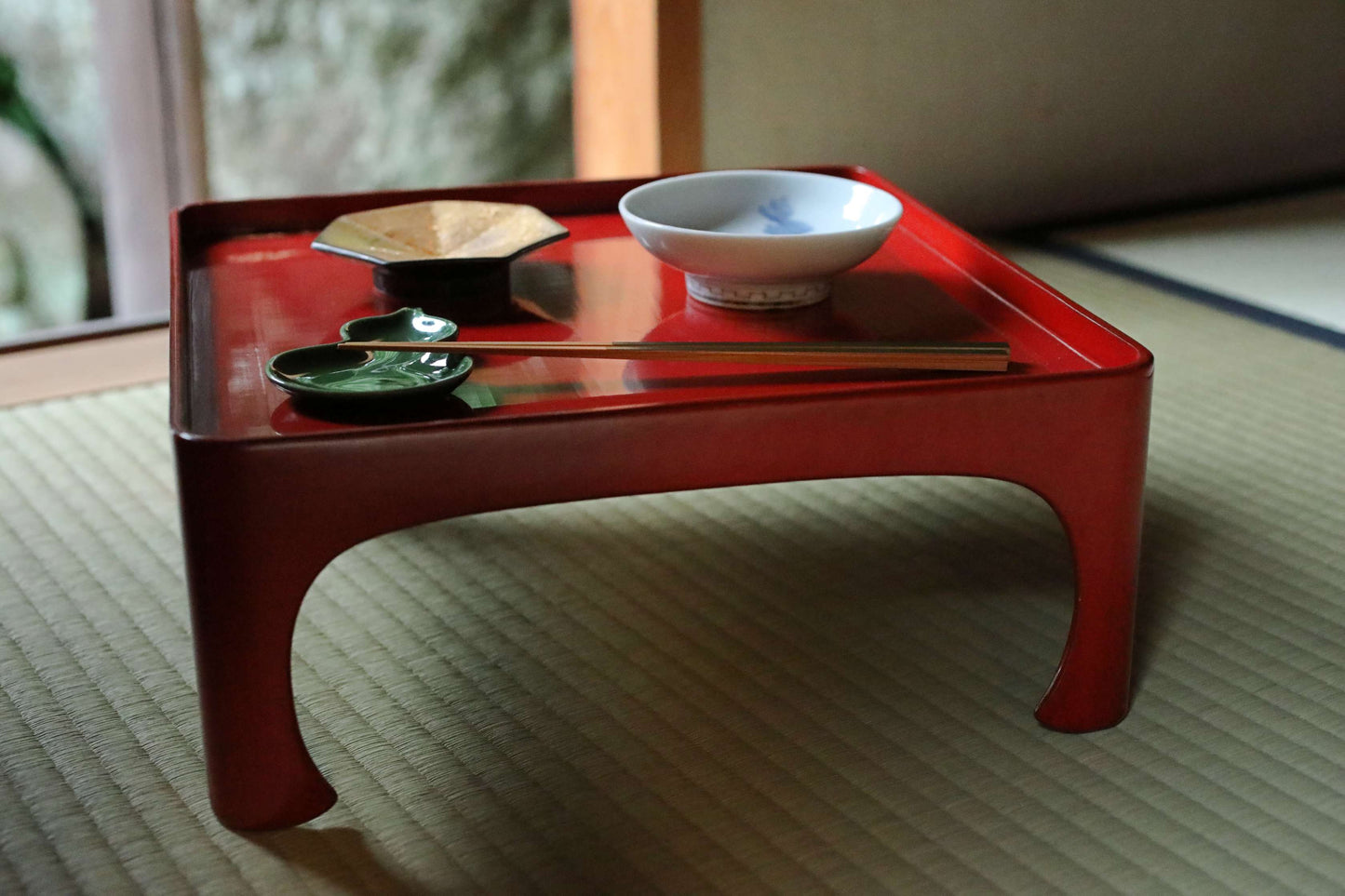 Pair of Japanese antique Urushi Red Lacquer wood tray with legs Large-Medium Set, Serving tray Ozen/Obon/ Japanese furniture 12.4in/31.5cm