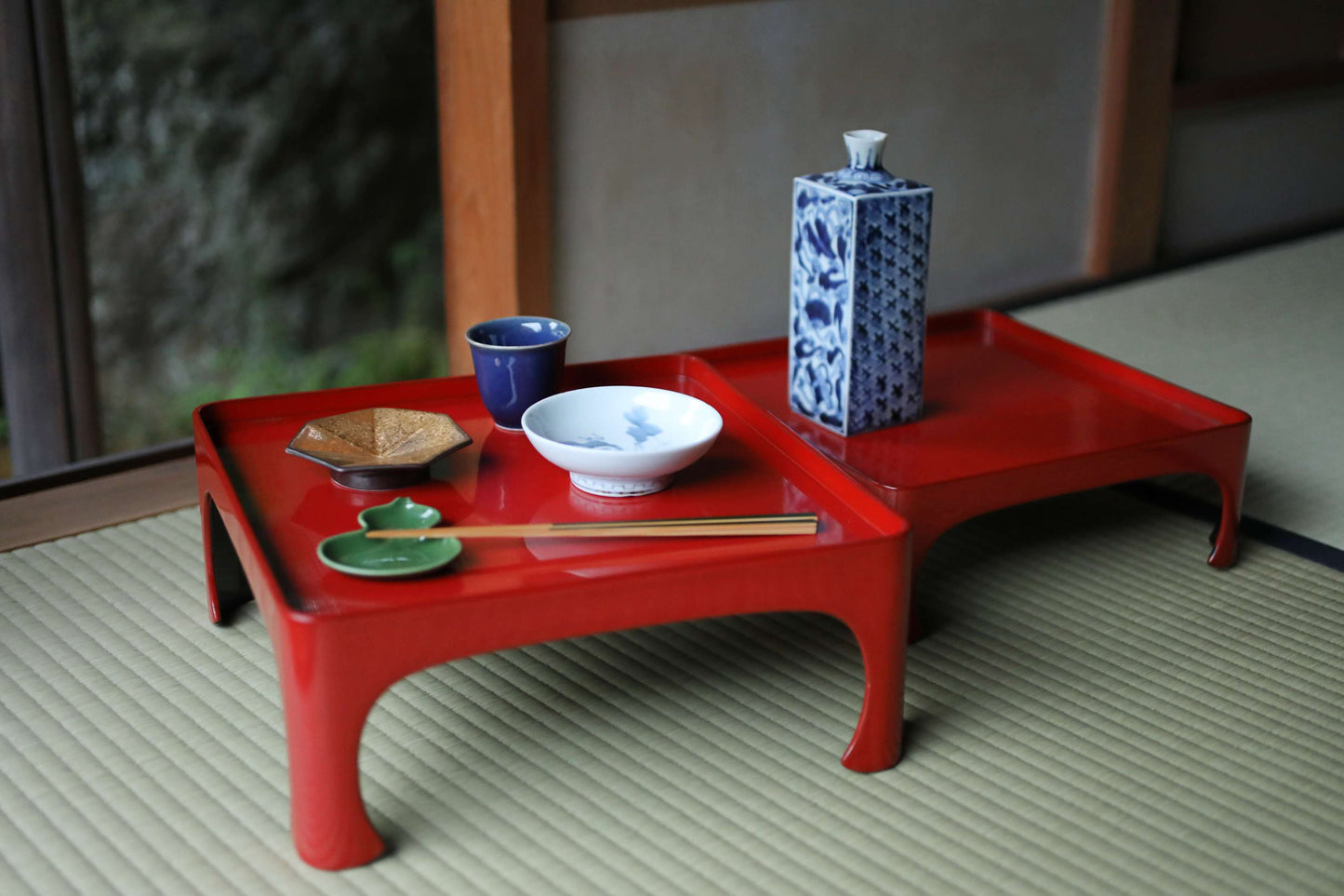 Japanese urushi red lacquer tray