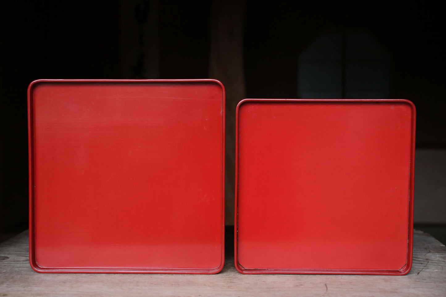 Pair of Japanese antique Urushi Red Lacquer wood tray with legs Large-Medium Set, Serving tray Ozen/Obon/ Japanese furniture 12.4in/31.5cm