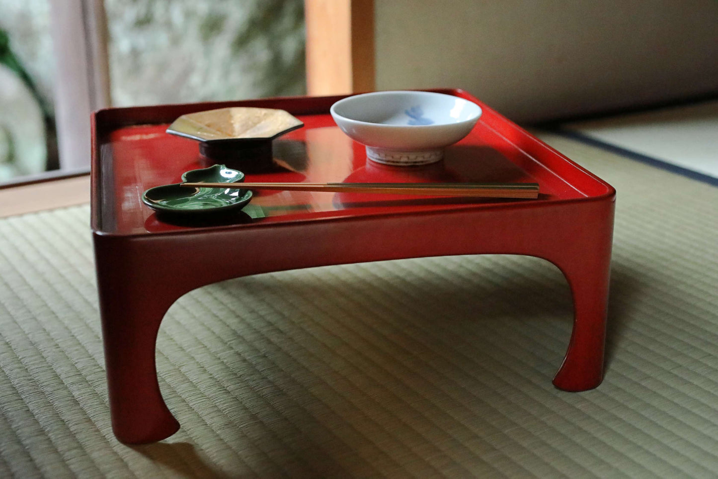 Pair of Japanese antique Urushi Red Lacquer wood tray with legs Large-Medium Set, Serving tray Ozen/Obon/ Japanese furniture 12.4in/31.5cm