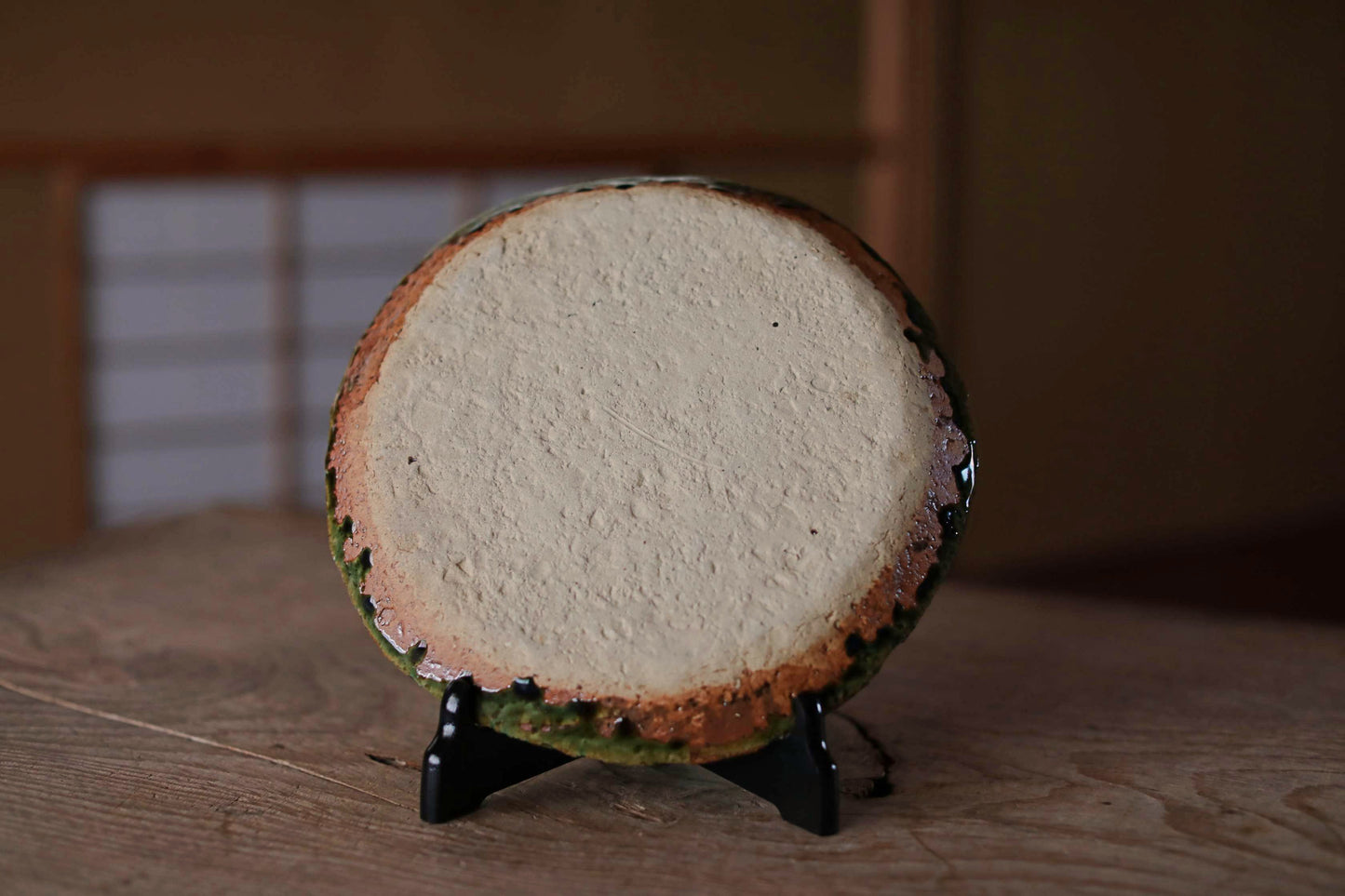 Japanese ceramic large plate ORIBE ware green rectangle dish, for Tea ceremony minimalist abstract kiln art craft W10.6in/W27cm