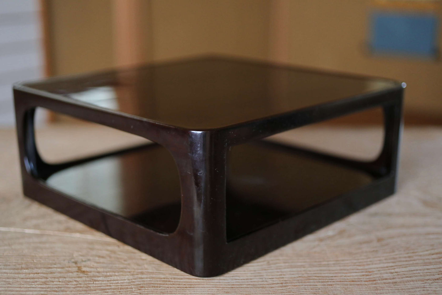 Japanese 1920s black URUSHI lacquer square tray OBON red urushi wooden tableware Tea ceremony OZEN H4.9×11.9in/H12.4×30.3cm