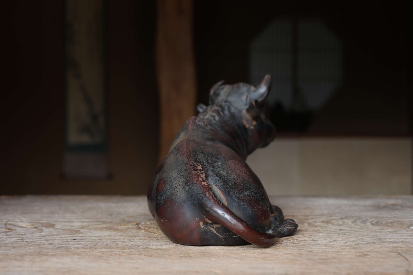 Japanese cast iron Cow Large Figurine, Vintage Animal Art (W16.3in/W41.5cm)