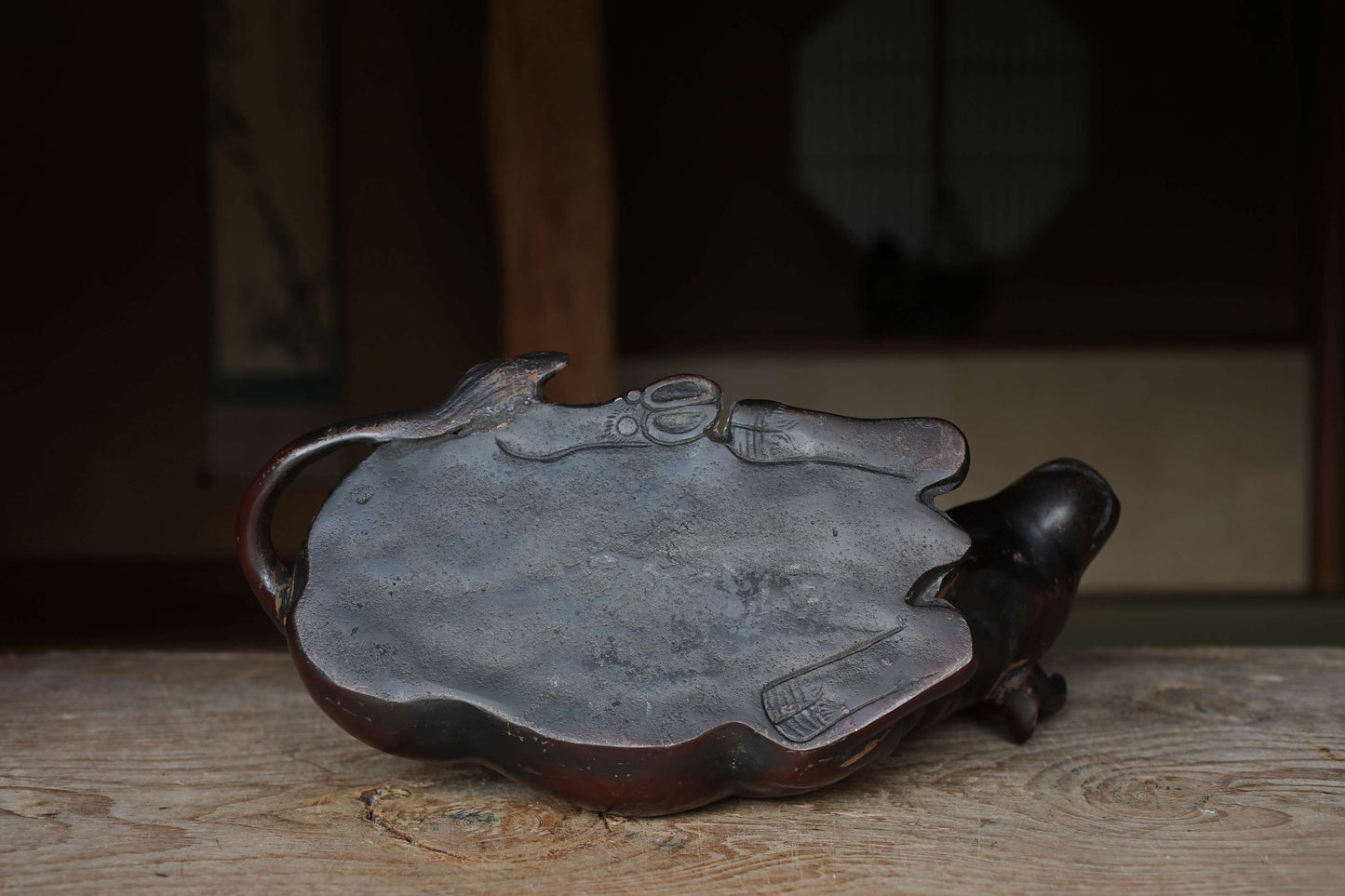 Japanese cast iron Cow Large Figurine, Vintage Animal Art (W16.3in/W41.5cm)