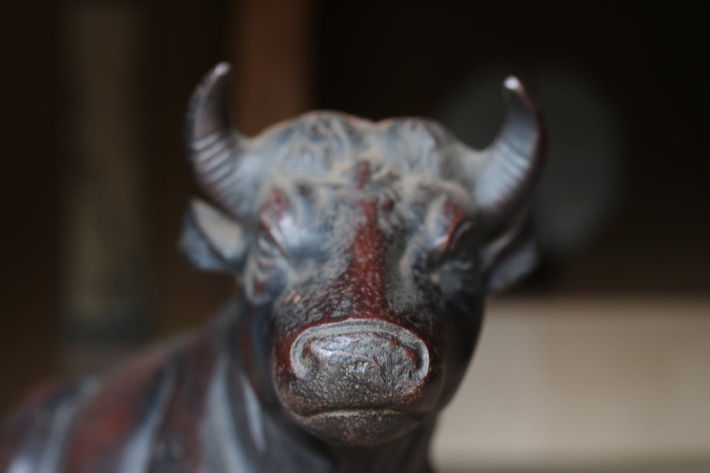 Japanese cast iron Cow Large Figurine, Vintage Animal Art (W16.3in/W41.5cm)