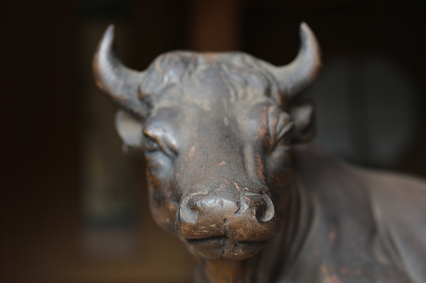 Japanese cast iron Cow Large Figurine, Vintage Animal Art (W16.5in/W42cm)