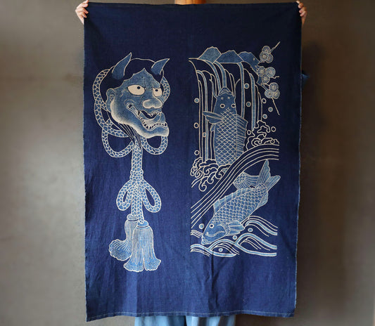 Japanese wall drapery hannya koi fish