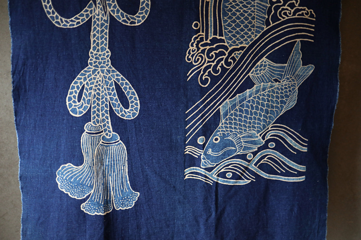 Japanese large wall drapery with Hannya carp KOI fish, dyed cloth 100% cotton, interior, wall decoration, NOREN H46.9×31.9in/H119×81cm