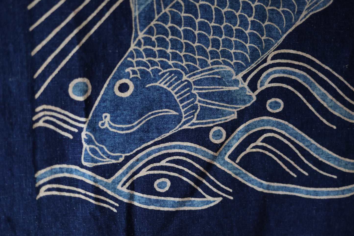 Japanese large wall drapery with Hannya carp KOI fish, dyed cloth 100% cotton, interior, wall decoration, NOREN H46.9×31.9in/H119×81cm