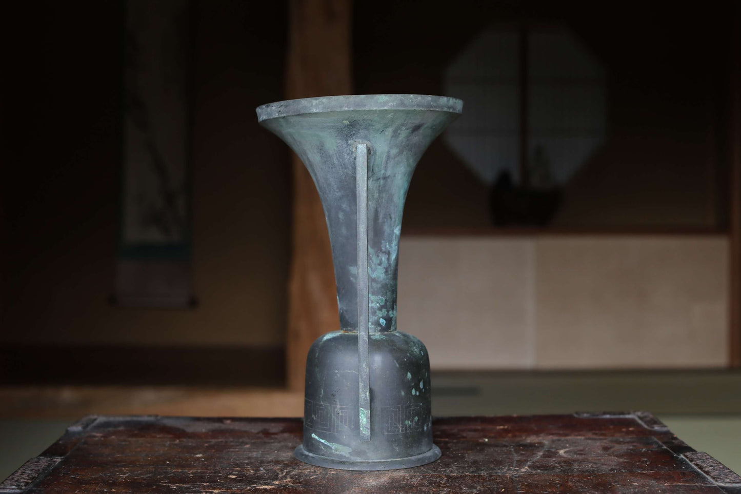 Antique Japanese Bronze Ikebana Vase, Temple Utensil, 1800s H9.8×6.3in/H25×16cm