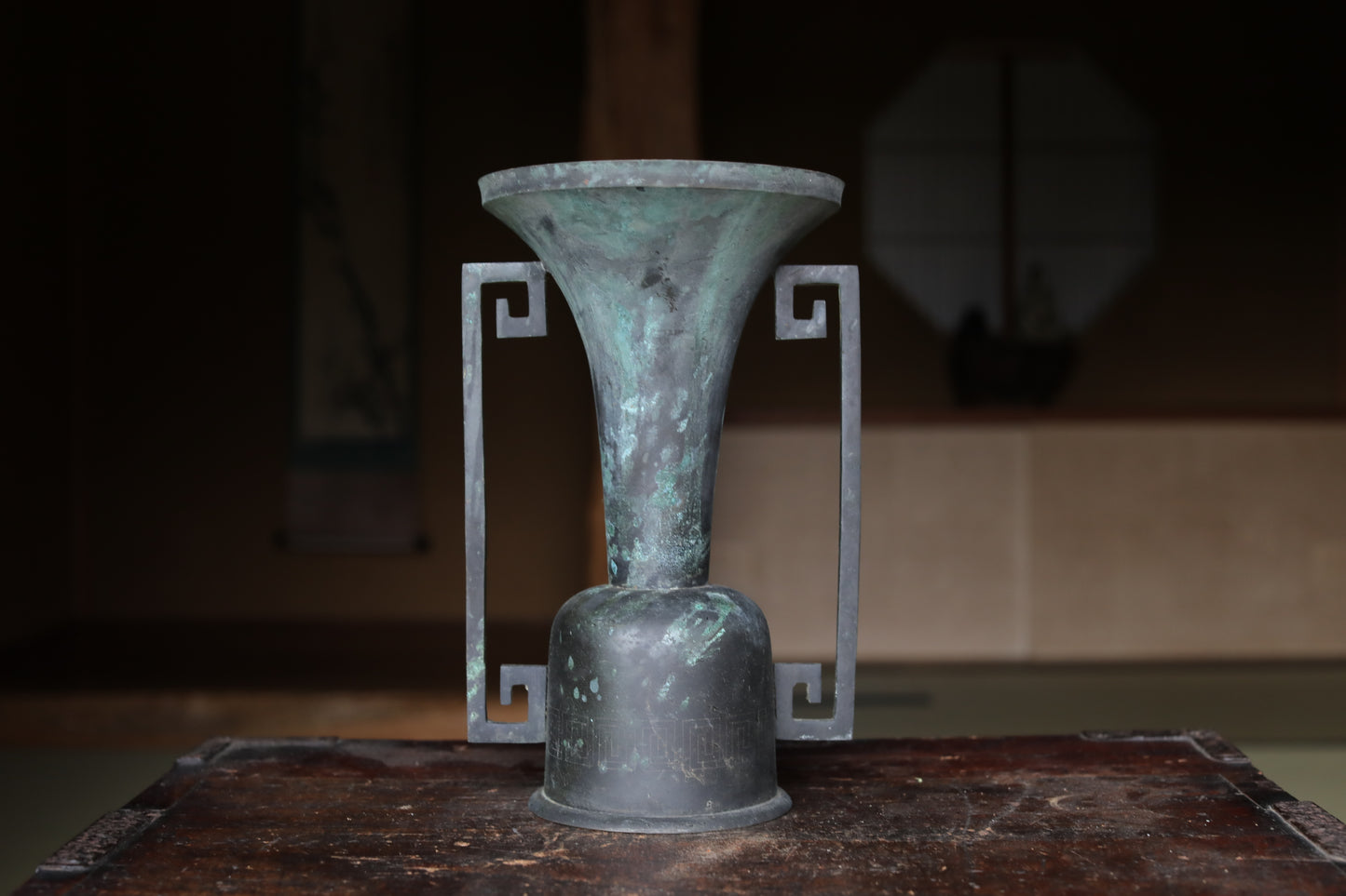 Antique Japanese Bronze Ikebana Vase, Temple Utensil, 1800s H9.8×6.3in/H25×16cm