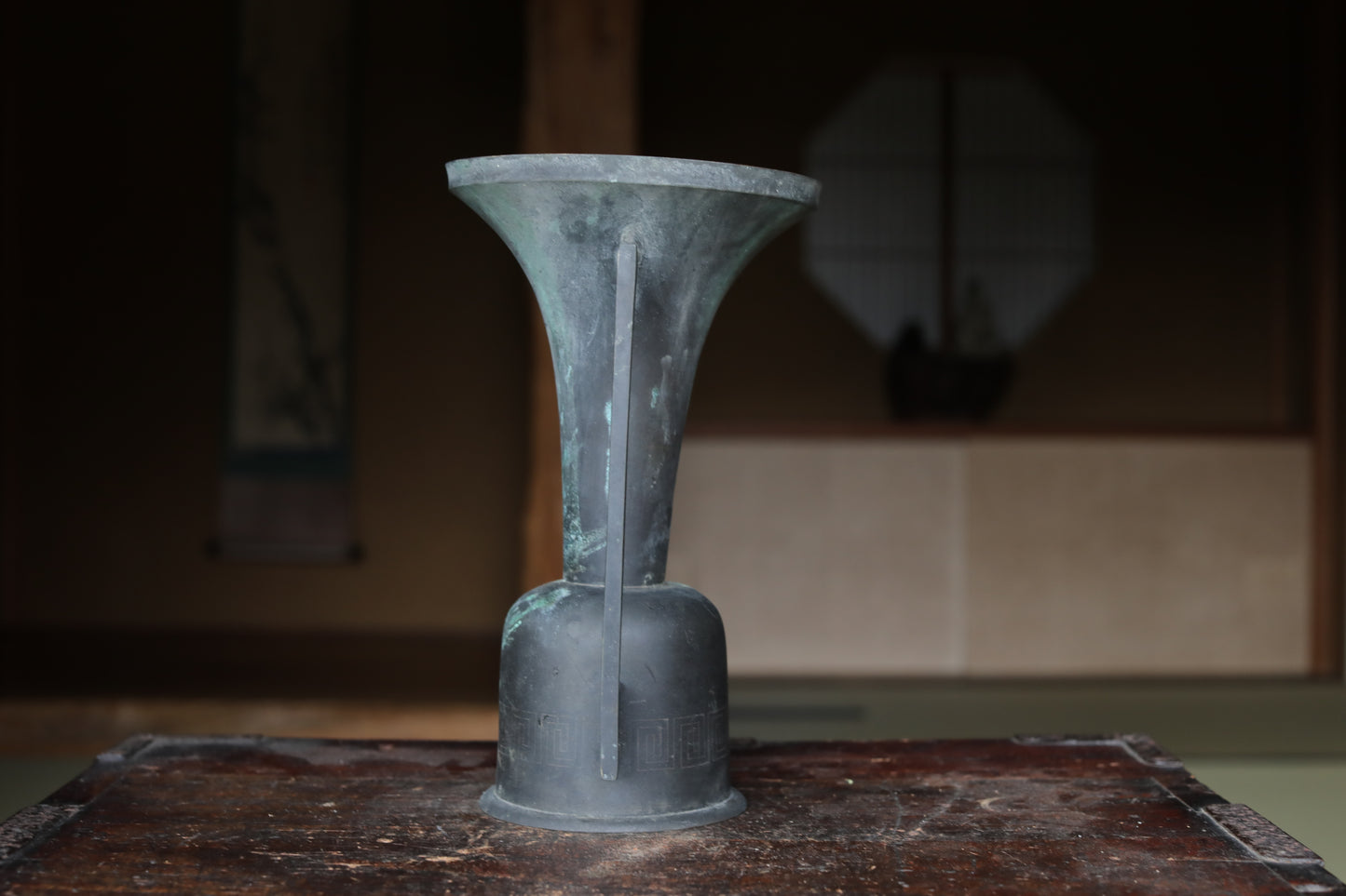 Antique Japanese Bronze Ikebana Vase, Temple Utensil, 1800s H9.8×6.3in/H25×16cm