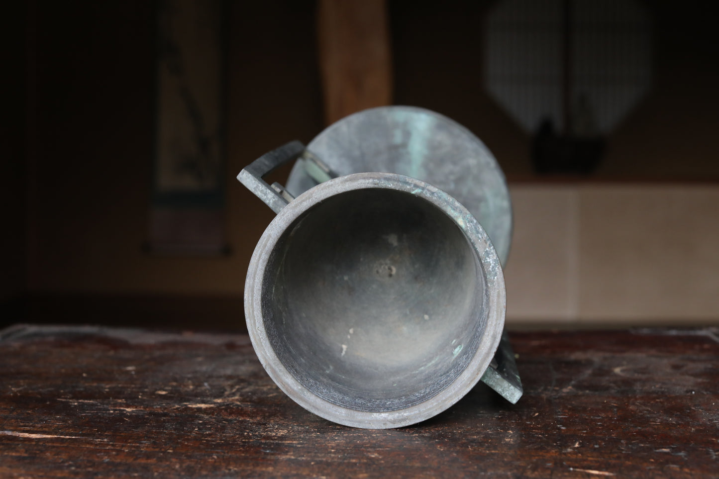 Antique Japanese Bronze Ikebana Vase, Temple Utensil, 1800s H9.8×6.3in/H25×16cm